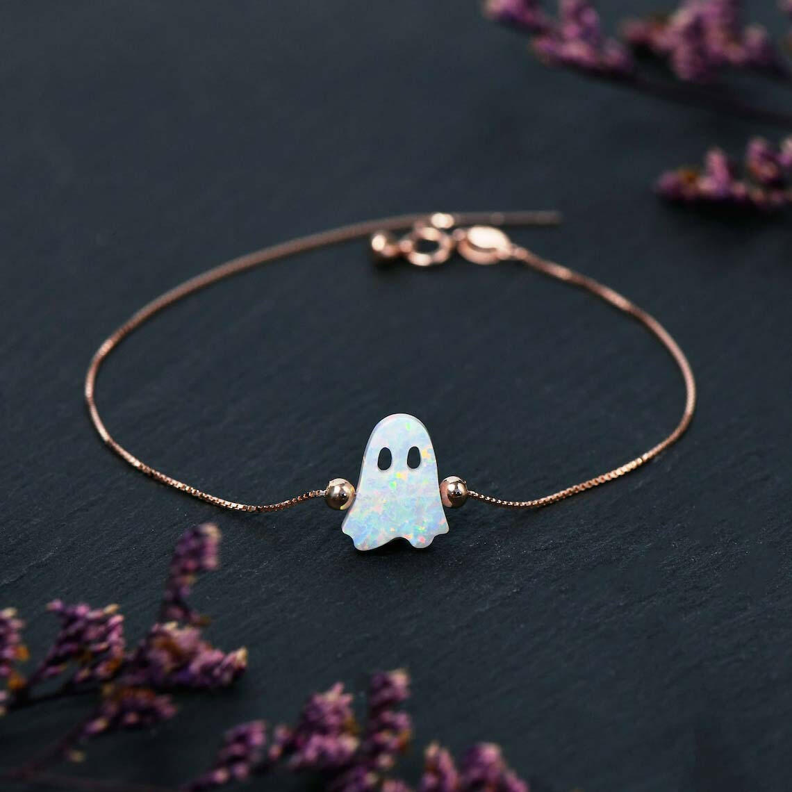 Ghost 925 Sterling Silver Pendant Necklace White Ghost Rose Gold Bracelet