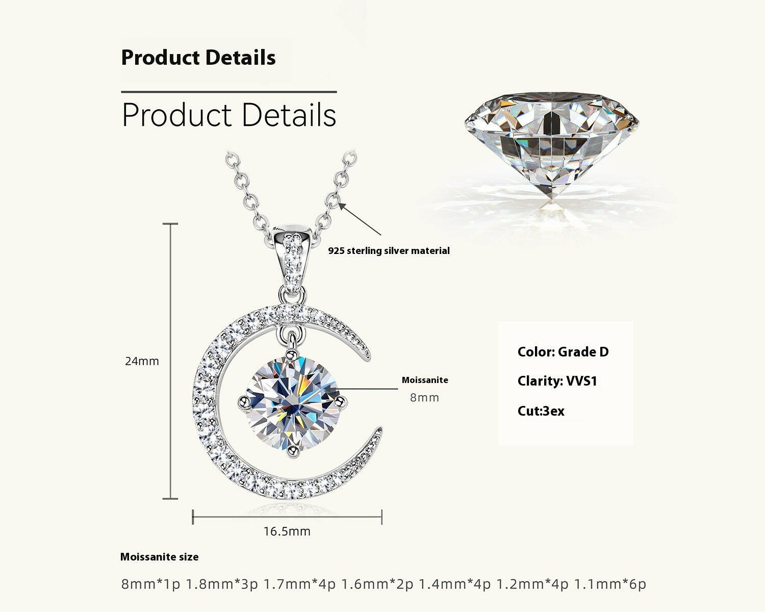 Women's Minimalist Moissanite Crescent Pendant Necklace White 231 Karat