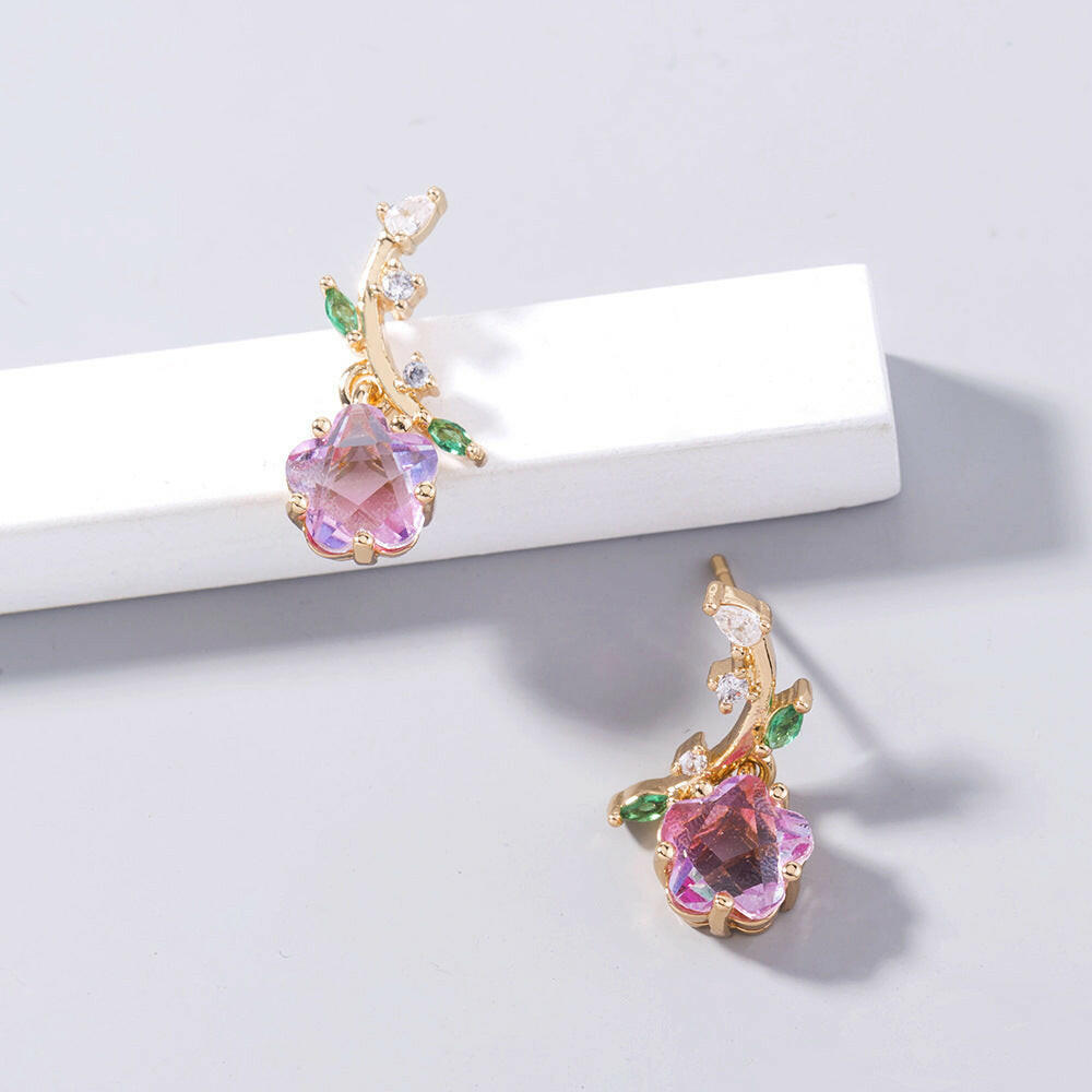 Plum Blossom Zircon Leaf Flower Earrings for Women