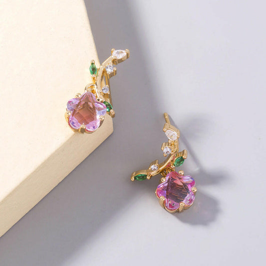 Plum Blossom Zircon Leaf Flower Earrings for Women