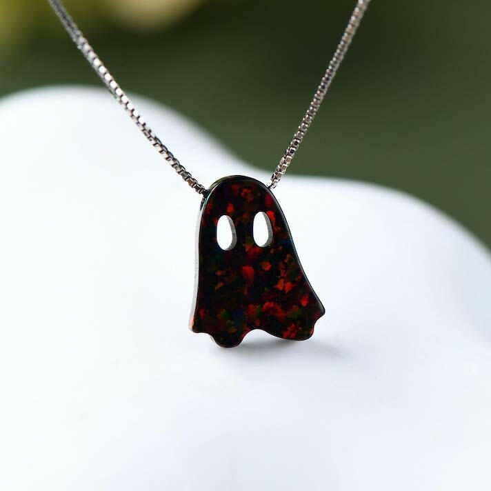 Ghost 925 Sterling Silver Pendant Necklace Black Ghost Platinum Necklace