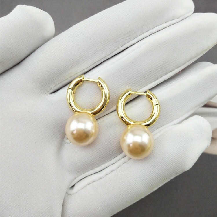 Brass Glass Pearl U-Shaped Earrings