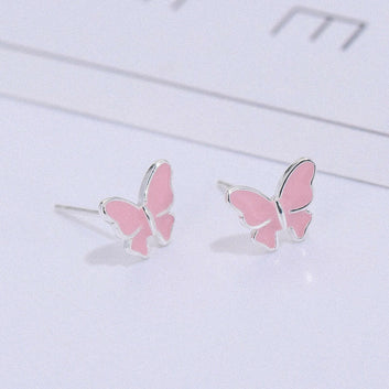 Sterling Silver Butterfly Stud Earrings - Korean Fashion