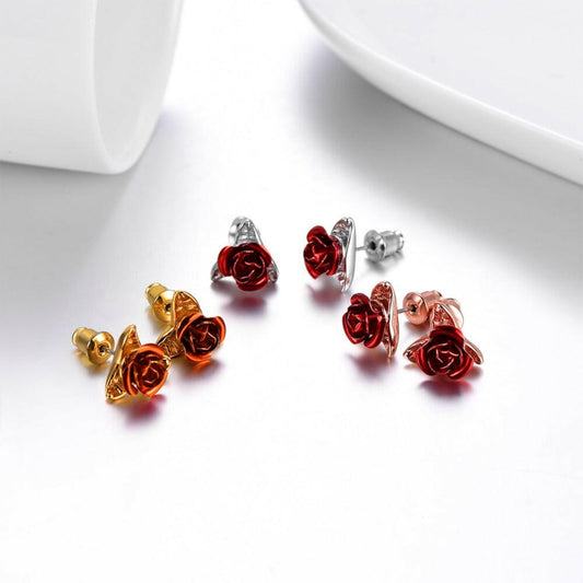 Rose Earrings - 925 Silver Pin Earrings