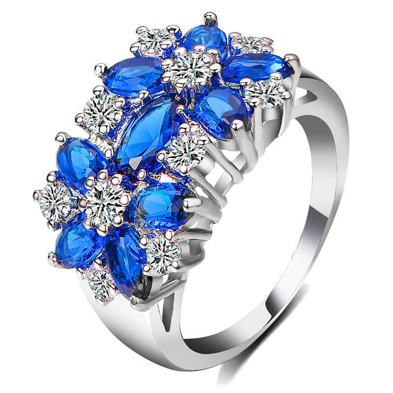 Floral Elegance Wedding Ring - Nature-Inspired Design Royal Blue