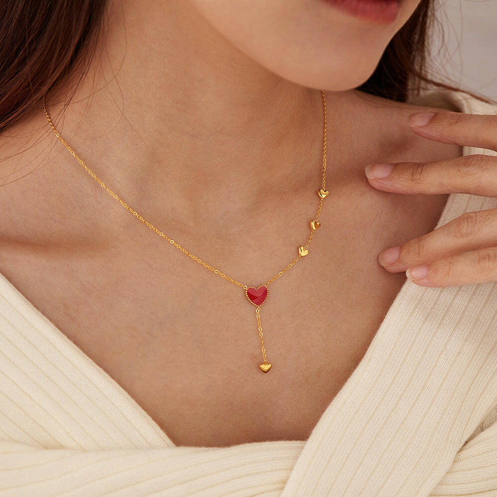 Red Dripping Heart Necklace for Women