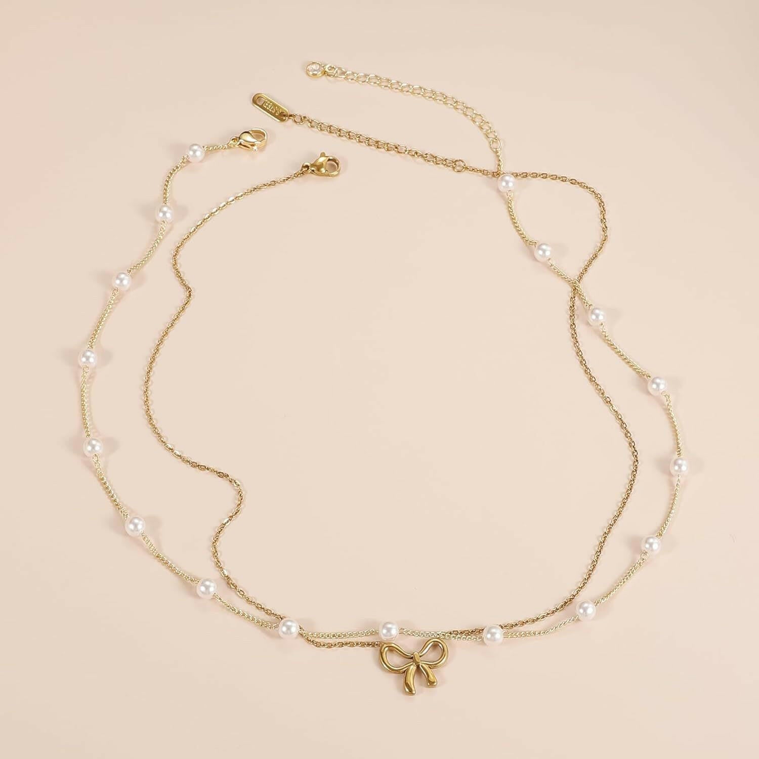 Women's Minimalist Pearl Bow Necklace - Elegant Fashion Jewelry