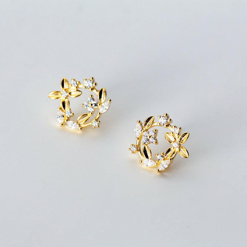 Silver Four-Leaf Clover Stud Earrings