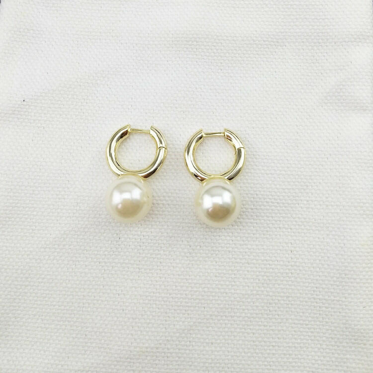 Brass Glass Pearl U-Shaped Earrings