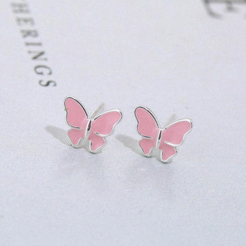 Sterling Silver Butterfly Stud Earrings - Korean Fashion