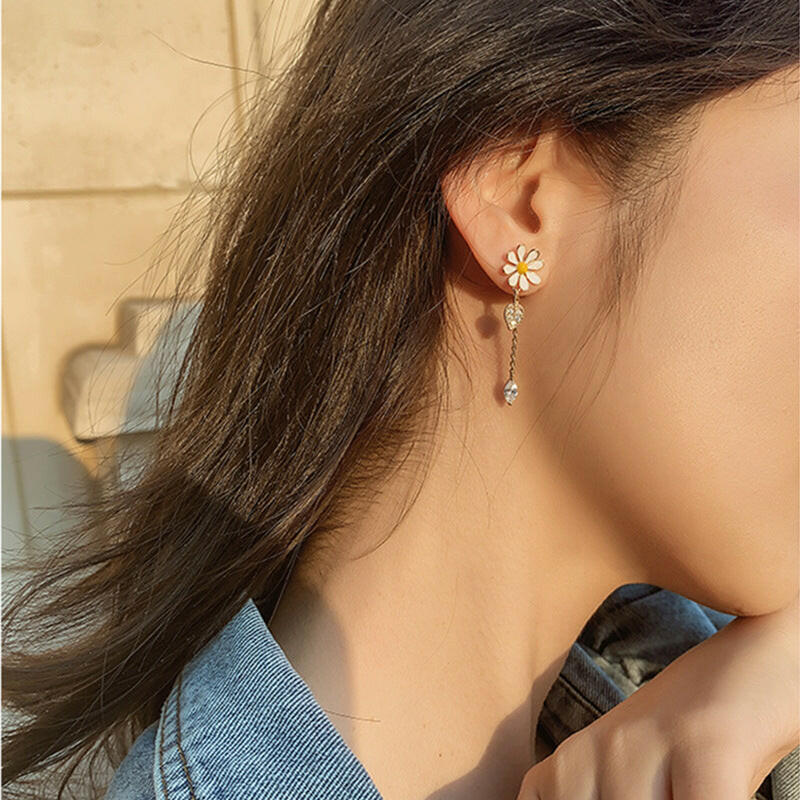 Flower Rhinestone Long Tassel Earrings