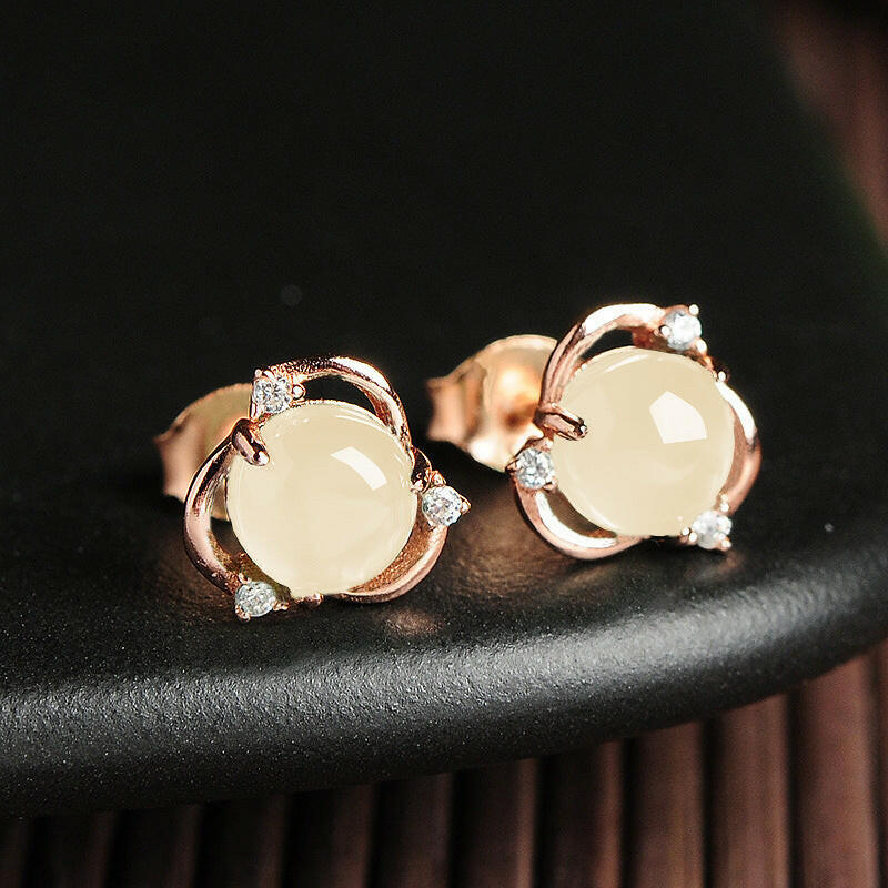 Vintage Ice Transparent Chalcedony Flower Earrings 10mm