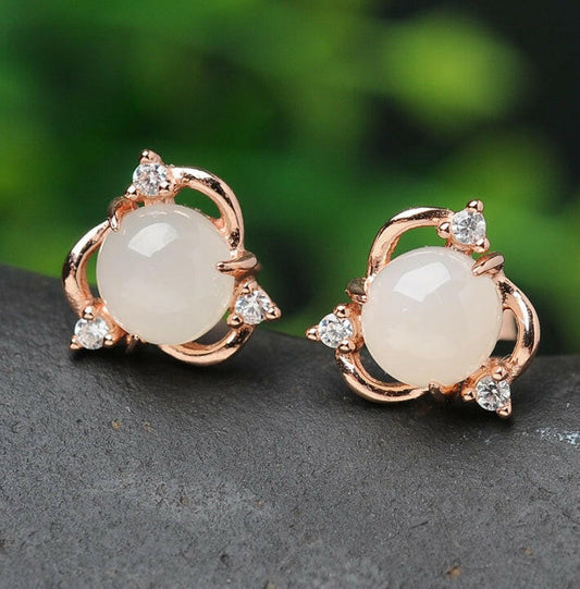 Vintage Ice Transparent Chalcedony Flower Earrings
