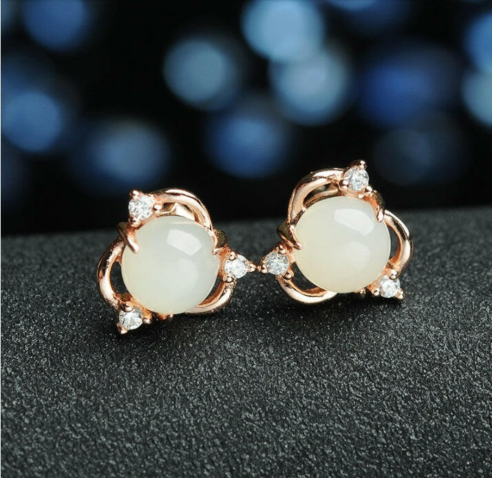 Vintage Ice Transparent Chalcedony Flower Earrings