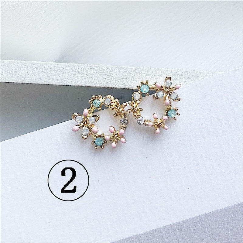 Temperament Flower Pearl Gemstone Earrings for Women B