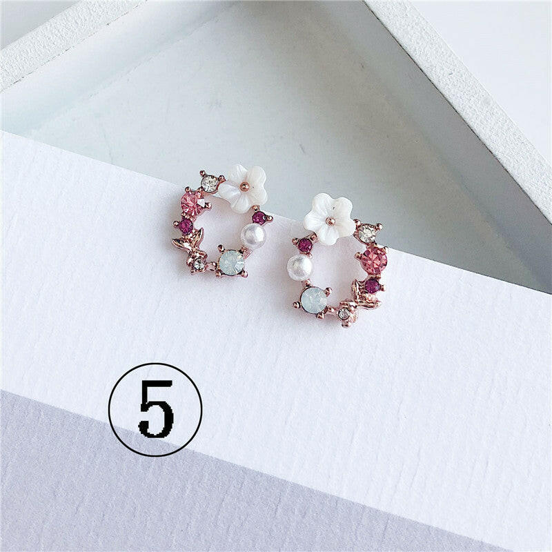 Temperament Flower Pearl Gemstone Earrings for Women D