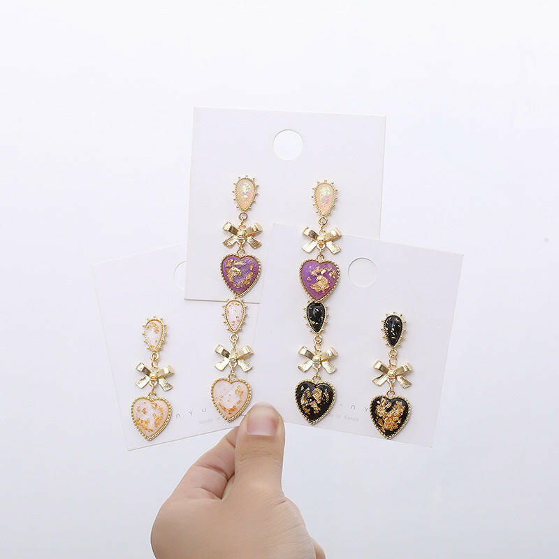 High-Quality Resin Heart-Shaped Bow Earrings