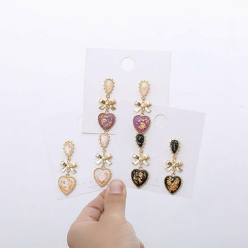 High-Quality Resin Heart-Shaped Bow Earrings