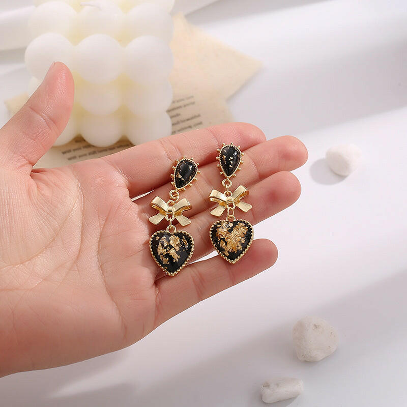 High-Quality Resin Heart-Shaped Bow Earrings