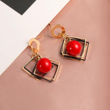 Korean Round Geometric Earrings for Women