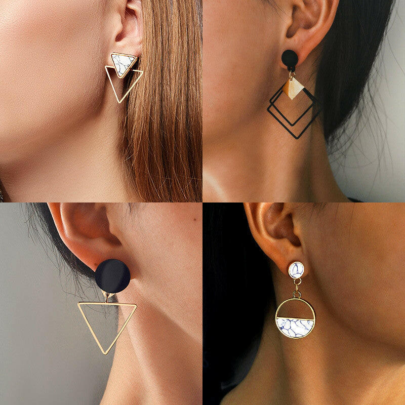 Korean Round Geometric Earrings for Women