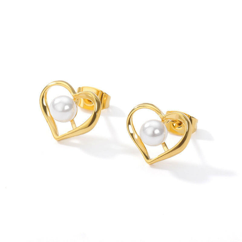 Pearl Love Hollow Heart Earrings - Stainless Steel