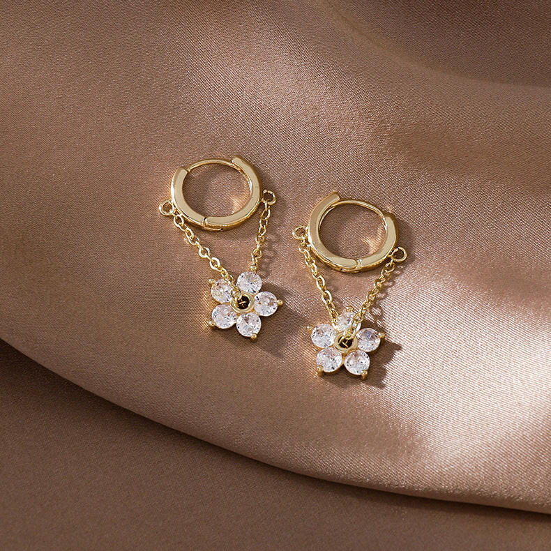 Early Spring Korean Flower Zircon Chain Earrings