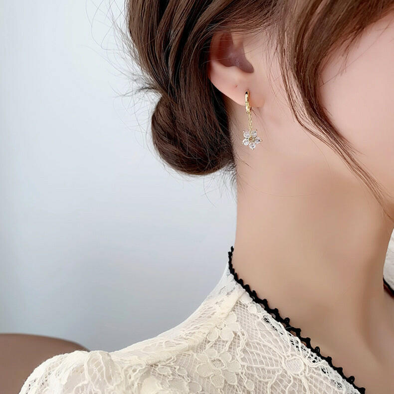 Early Spring Korean Flower Zircon Chain Earrings