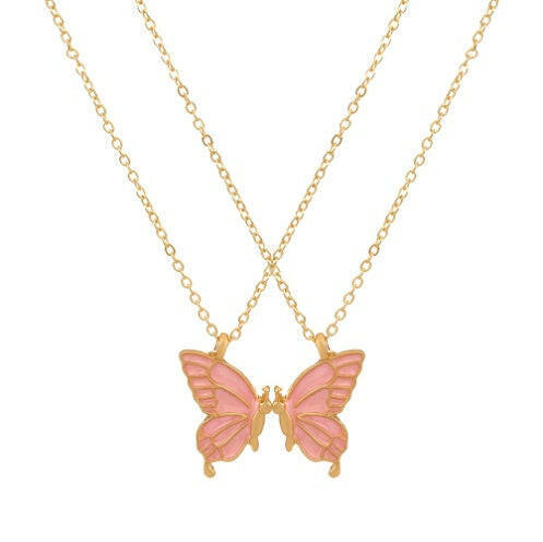2pcs Geometric Butterfly Necklace Set Pink
