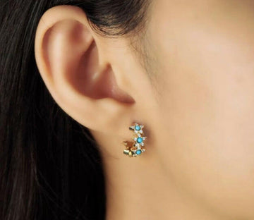 Exaggerated Crystal Gem Flower Earrings