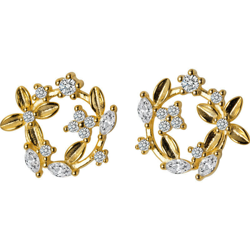 Silver Four-Leaf Clover Stud Earrings Gold