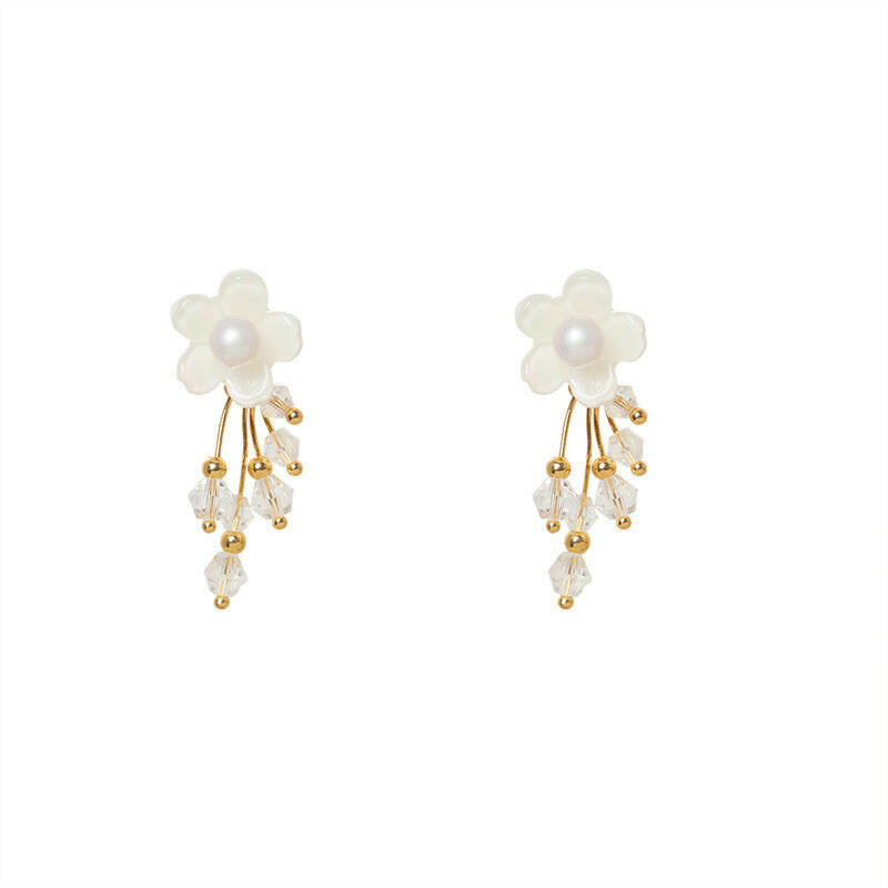Flower Tassel Earrings - Alloy/Silver/Gold Plated