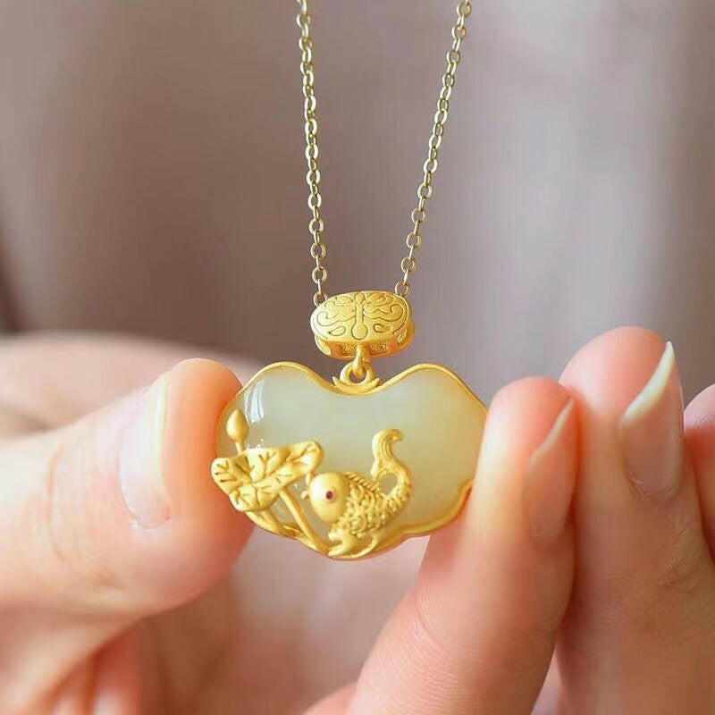 Light Luxury Retro Carp Lotus Pendant Necklace Carp Lotus Necklace
