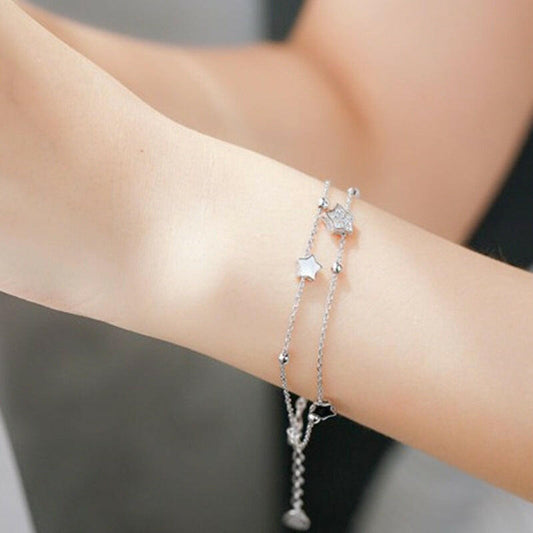 Silver-Plated Double-Layer Five-Pointed Star Bracelet