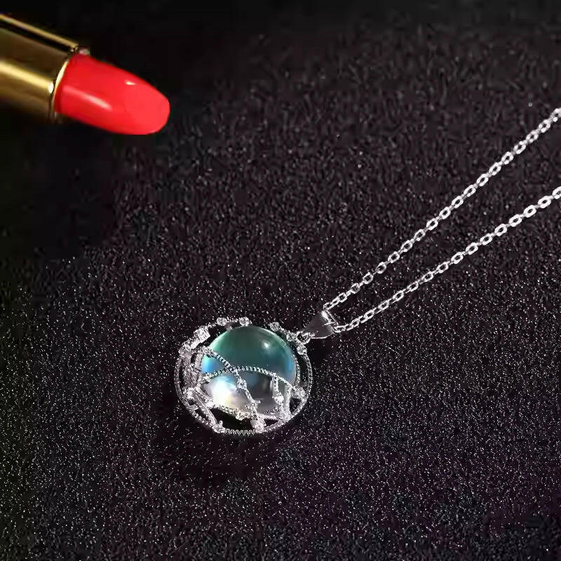 S925 Sterling Silver Rose Gold Moonstone Pendant Necklace