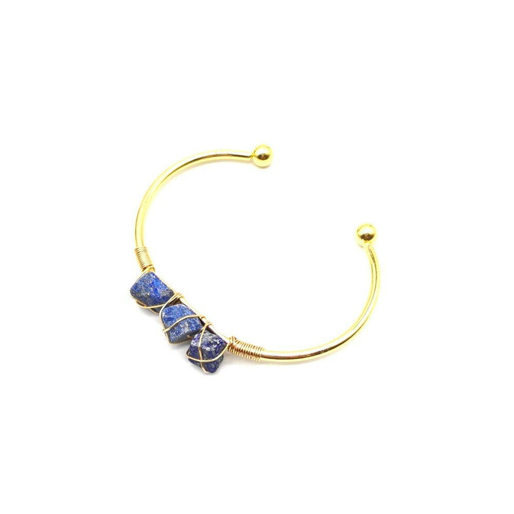 Handmade Braided Natural Gemstone Crystal Bracelet Blue Gold Gold Plated