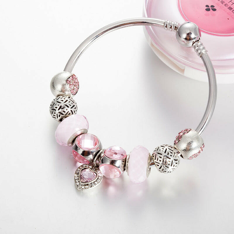 DIY Peach Heart Pendant Bracelet for Women