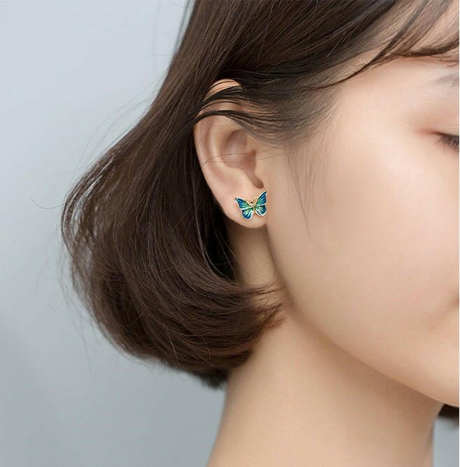 Elegant 925 Silver Butterfly Stud Earrings