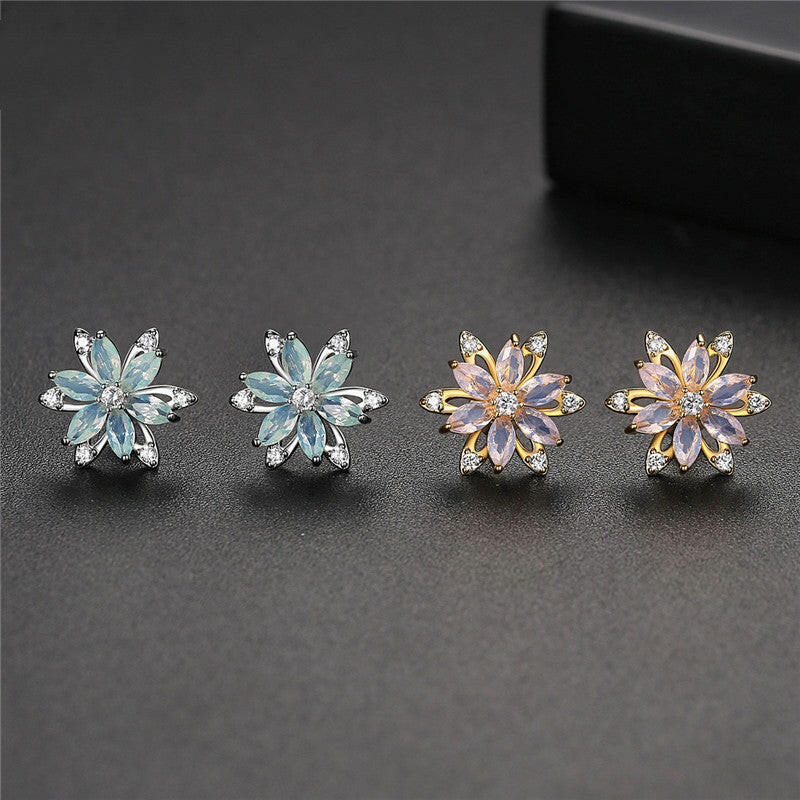 Korean Stainless Steel Zircon Flower Earrings