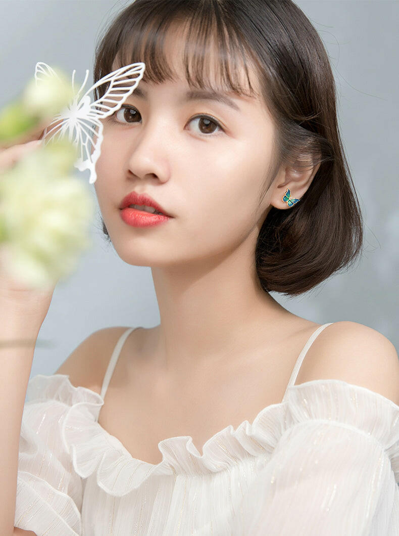 Elegant 925 Silver Butterfly Stud Earrings