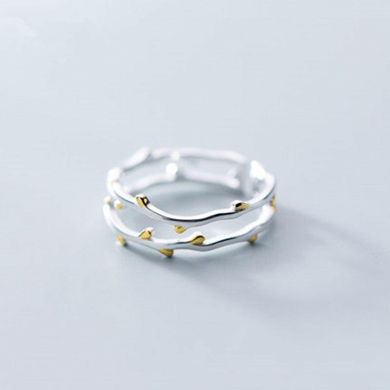 Retro Feather Open Ring Double branches One size