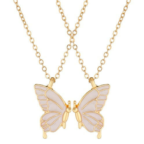 2pcs Geometric Butterfly Necklace Set White