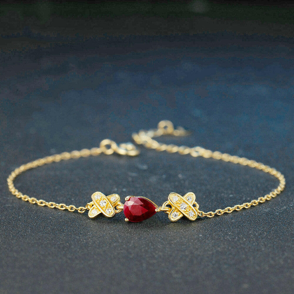 Natural Ruby Gold Bracelet - S925 Sterling Silver