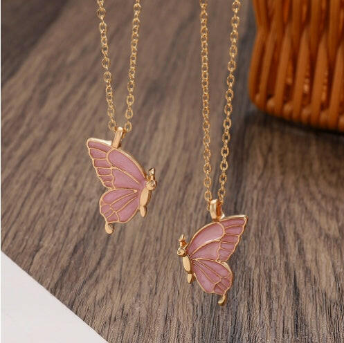 2pcs Geometric Butterfly Necklace Set