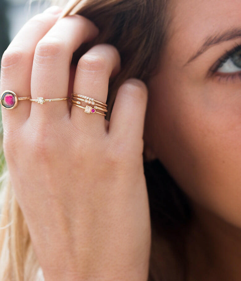 18k Gold Triple Ring and Zircon Bracelets