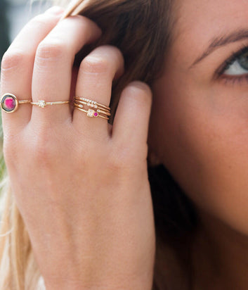 18k Gold Triple Ring  and Zircon Bracelets