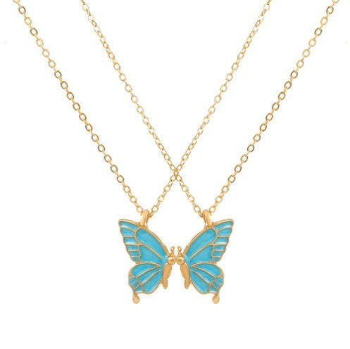 2pcs Geometric Butterfly Necklace Set Blue