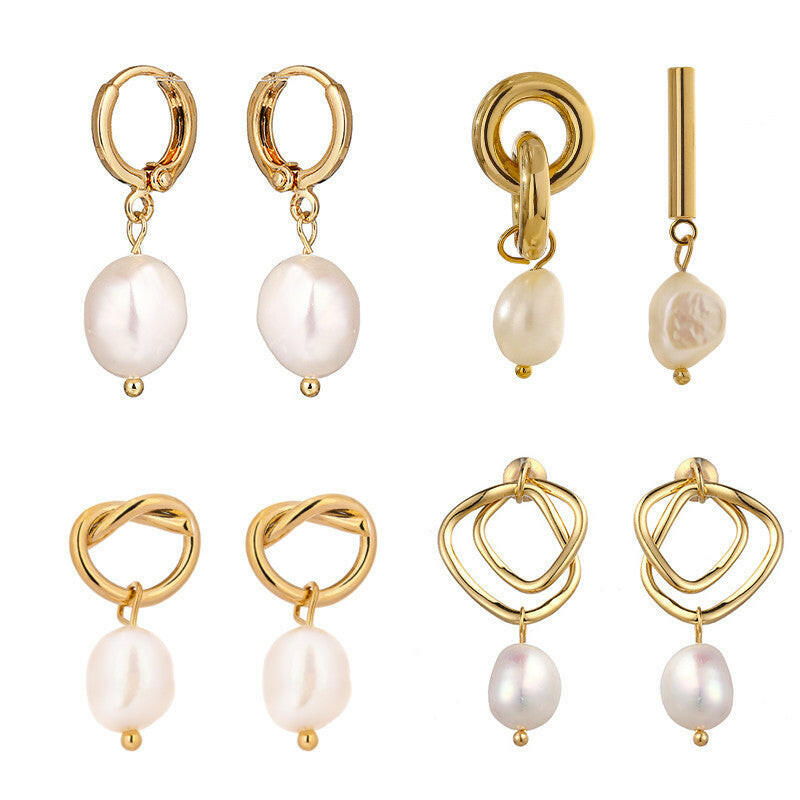 14k Gold Temperament Circle Pearl Earrings