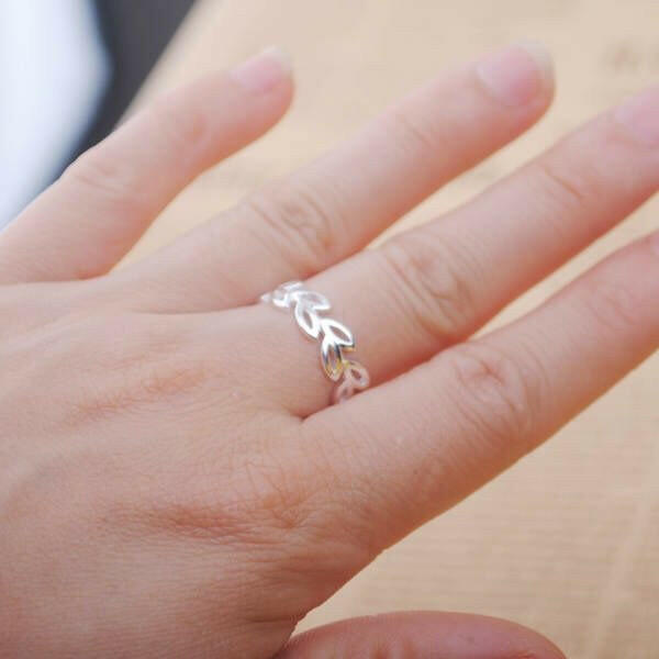 S925 Leaf Hollow Silver Ring