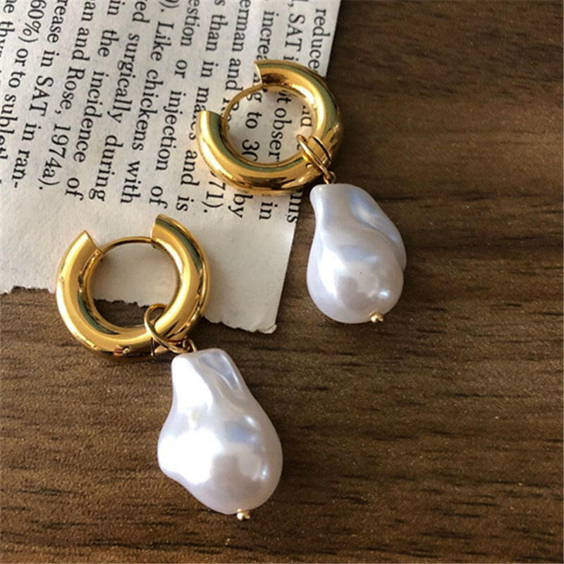 Irregular Gold Earrings with Pearls - Elegant & Durable Design Gold